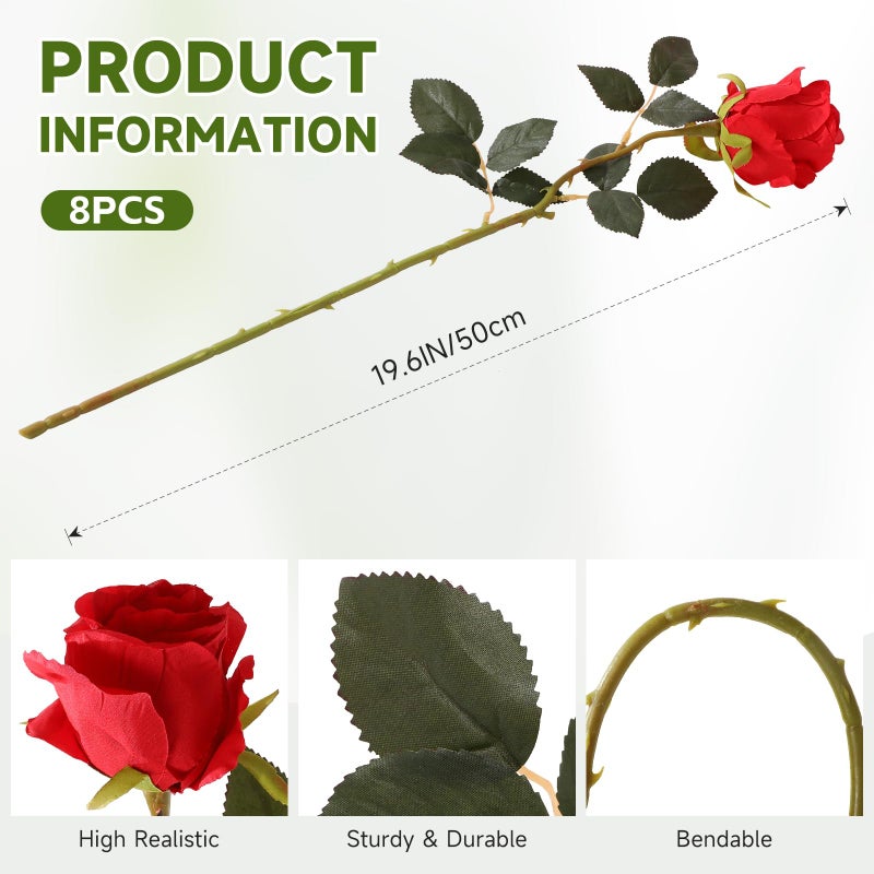 Tifuly 12 Pcs Red Roses Artificial Flowers,Realistic Long Stem Fake Silk Roses Bouquet for Party Home Wedding Centerpiece Office Decor - Image 2